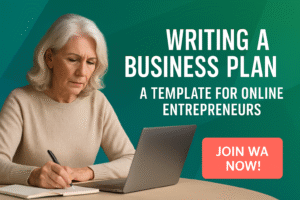 Illustration representing business plan template online entrepreneurs with modern flat icons and styled design.