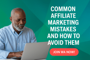 Illustration representing common affiliate marketing mistakes with modern flat icons and styled design.