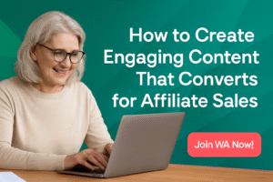Illustration representing engaging content affiliate sales with modern flat icons and styled design.
