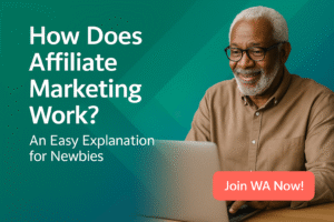 Illustration representing affiliate marketing 101 beginners guide with modern flat icons and styled design.