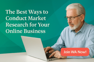 Illustration representing market research online business with modern flat icons and styled design.