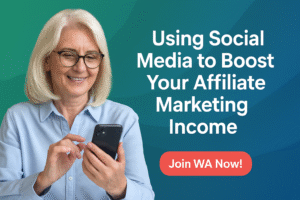 Illustration representing social media affiliate income with modern flat icons and styled design.