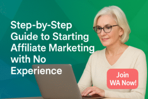 Illustration representing starting affiliate marketing no experience with modern flat icons and styled design.