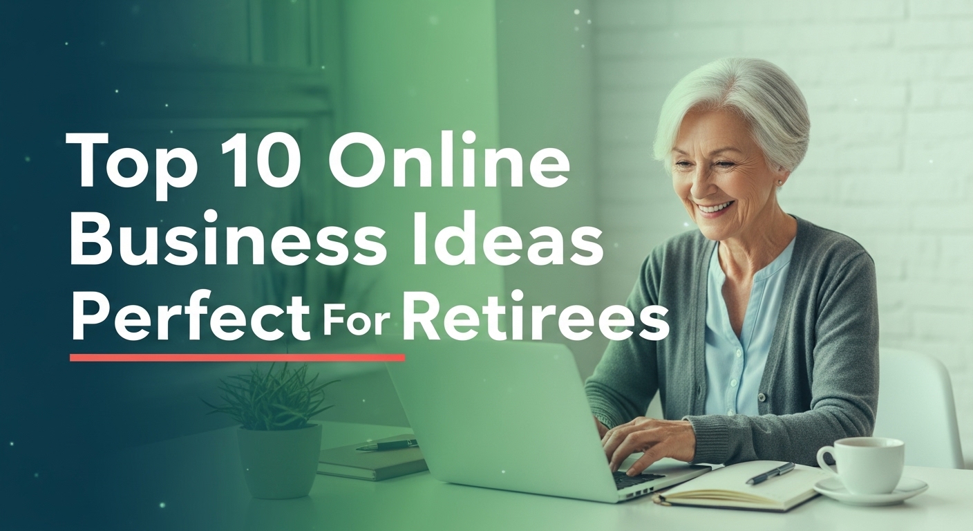 Smiling retiree using a laptop at home with a business chart; Top 10 Online Business Ideas Perfect For Retirees