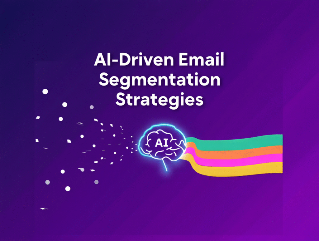 AI-driven email segmentation diagram, illustrating a computer interface filtering a messy data set into organized, hyper-personalized customer clusters.