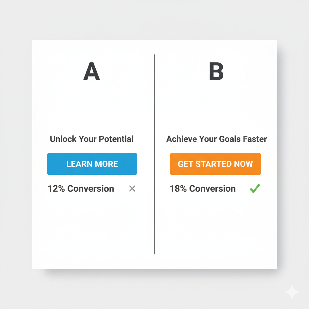 Visual representation of A/B testing landing page elements like headlines and CTA buttons to optimize email capture conversion rates.
