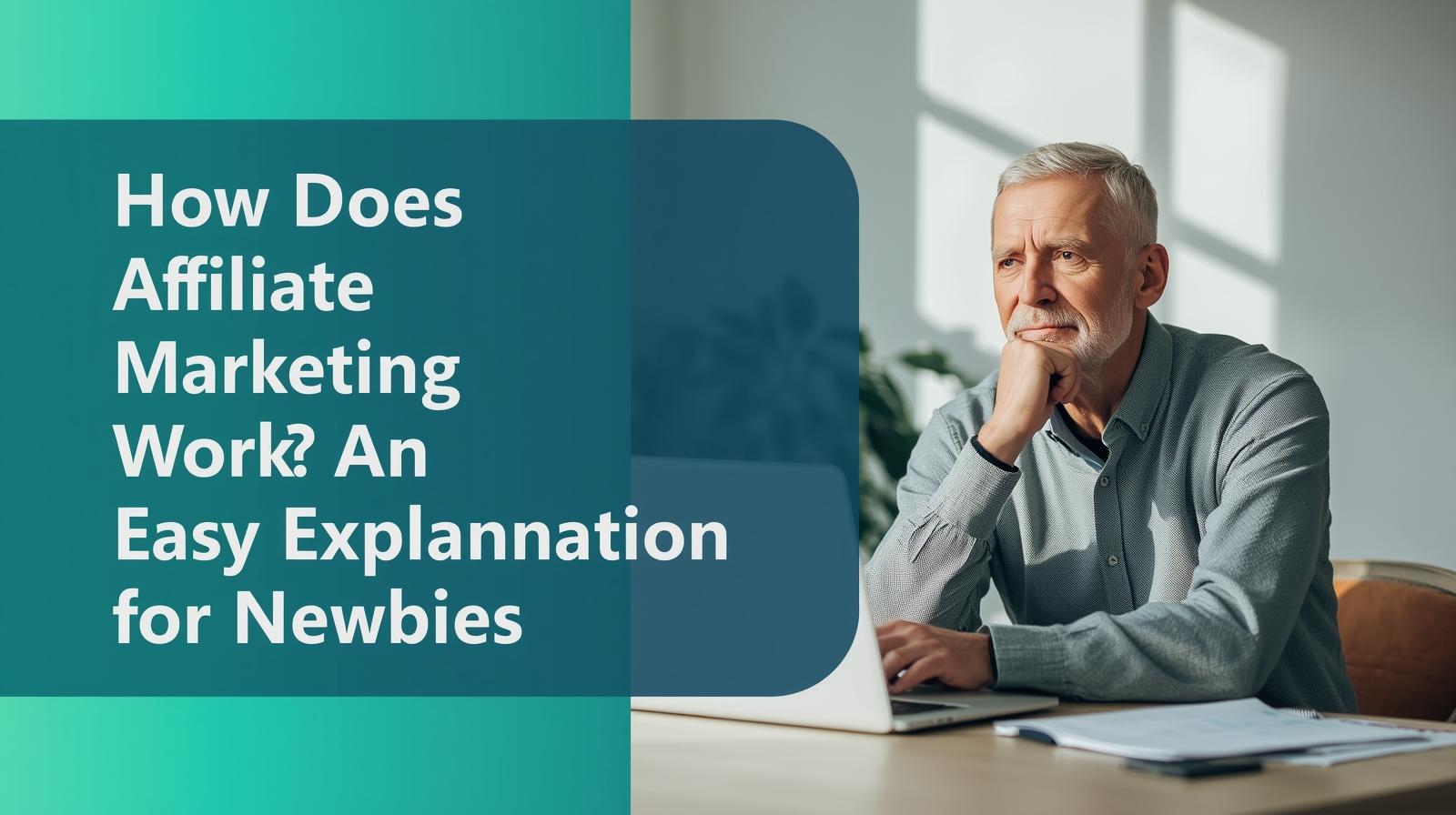 How does affiliate marketing work — retiree-friendly hero image with laptop.
