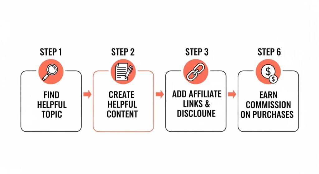 Simple diagram showing how affiliate marketing works.