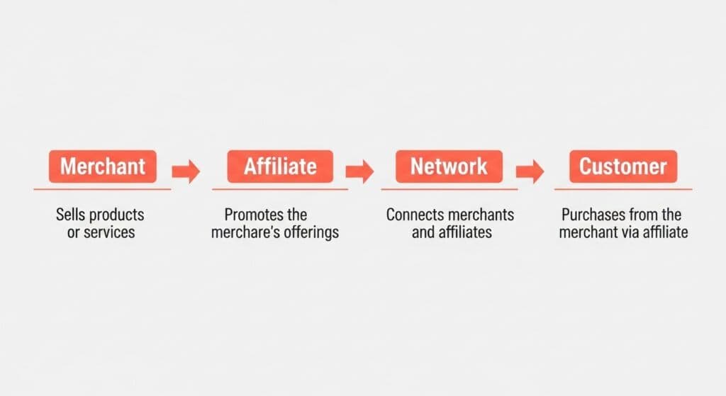Infographic explaining the four parties in affiliate marketing