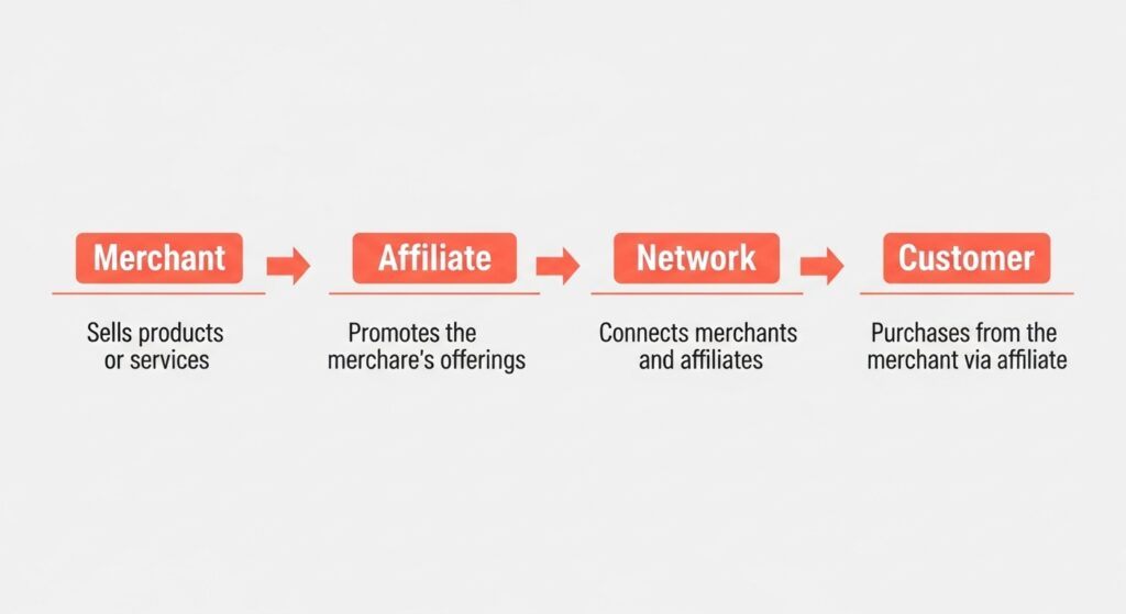 Infographic explaining the four parties in affiliate marketing