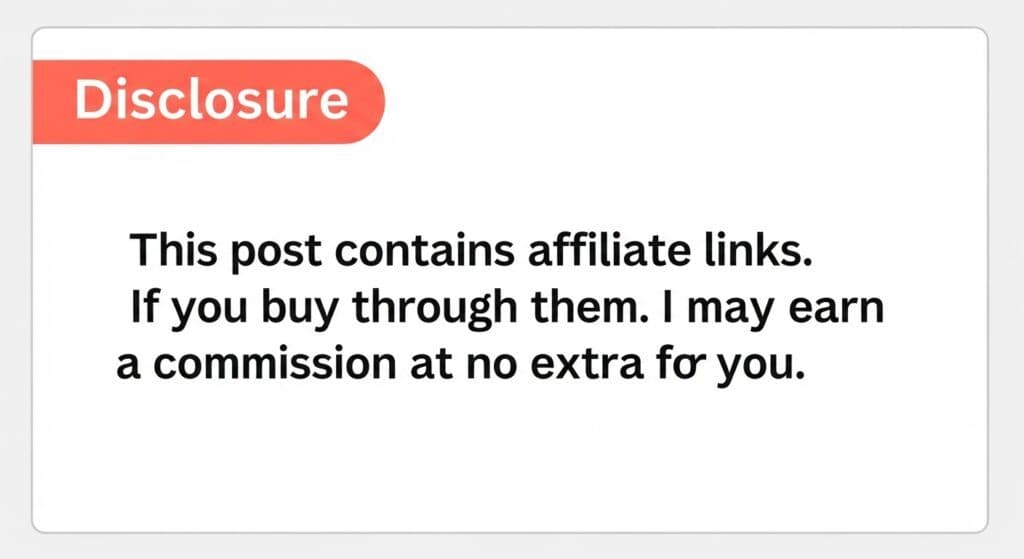 Example affiliate disclosure statement card for blog posts.