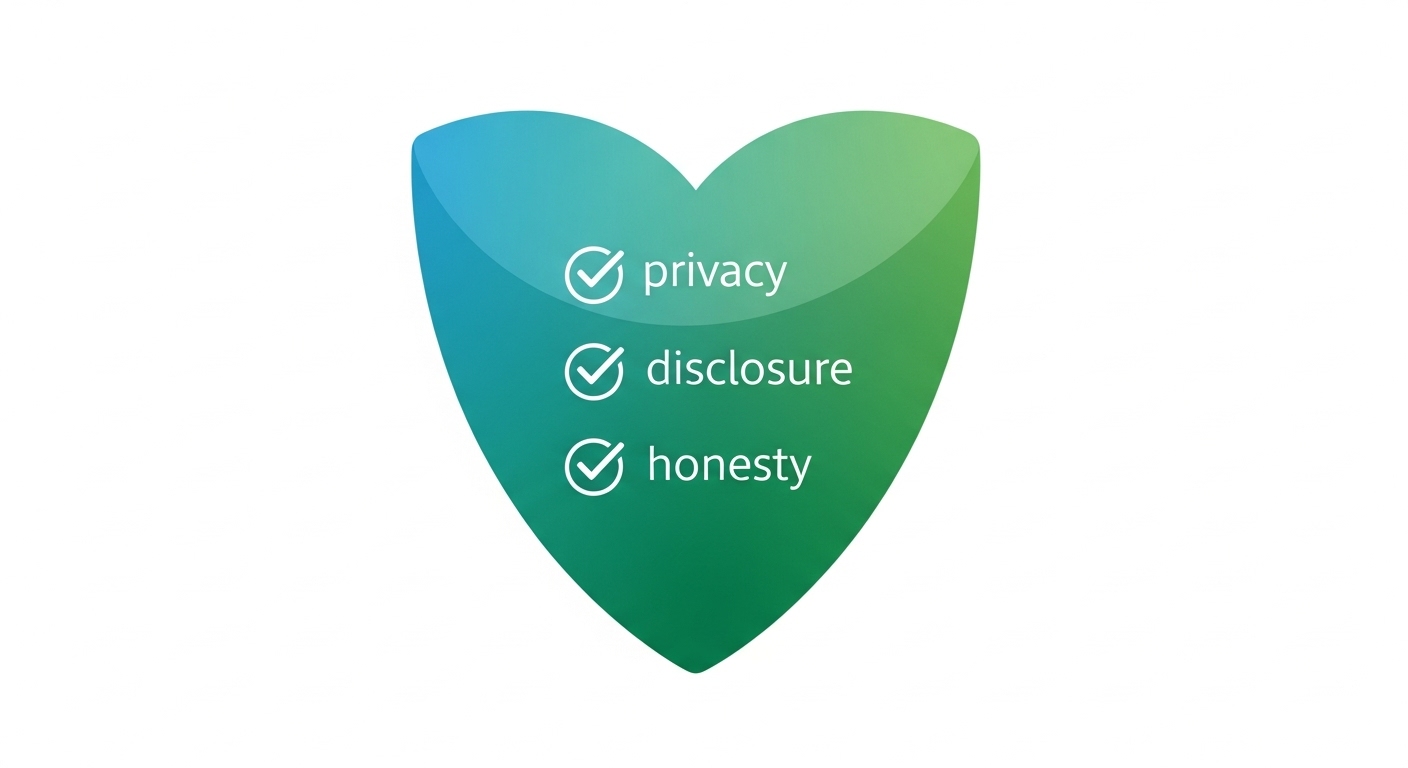 Shield and heart icon representing ethics and compliance for online business.