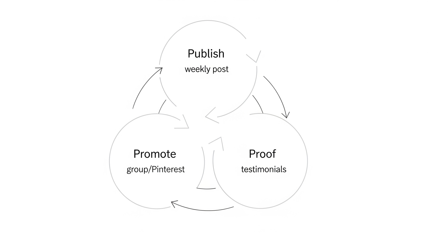 Marketing flywheel showing publish, promote, and collect proof.
How To Turn Your Hobby Into A Business