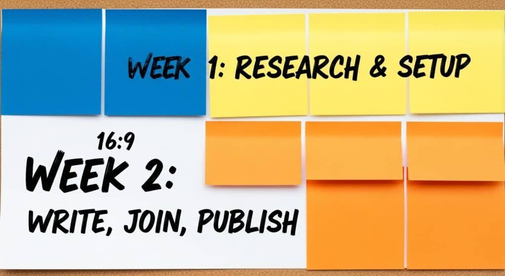 Two‑week starter schedule for a beginner affiliate marketer.