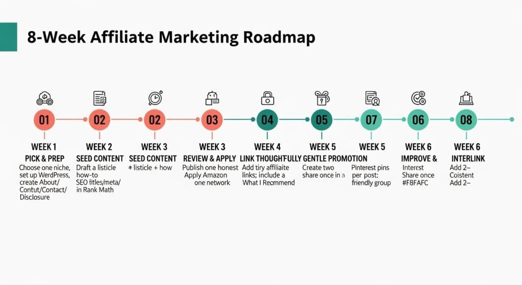 Eight‑week roadmap to start affiliate marketing for beginners