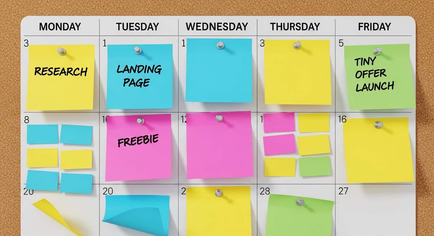 30‑day timeline of tasks from research to first tiny offer.