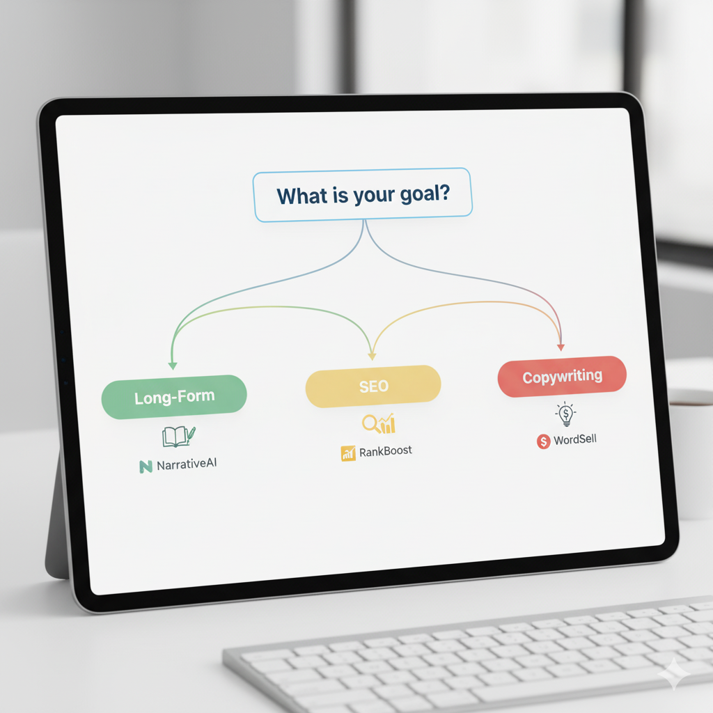 Flowchart demonstrating how to choose AI for blogging based on content goal.