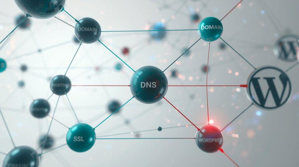 Domain to DNS to Hosting to SSL to WordPress setup flow