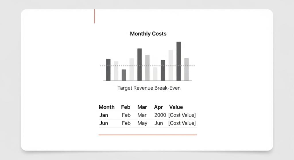 Minimal chart illustrating monthly costs versus break-even revenue.