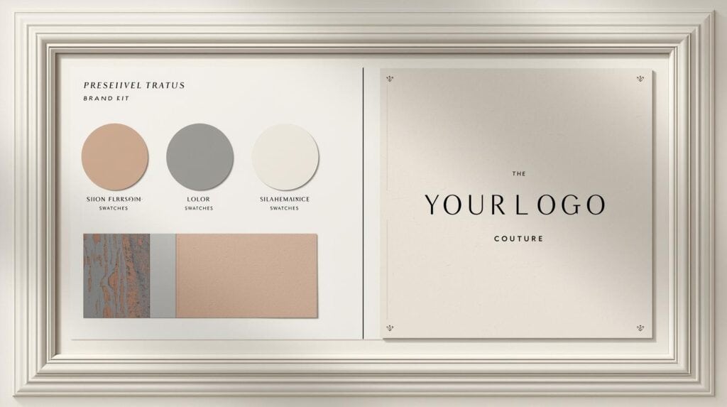 Brand kit concept—colors, fonts, and a logo placeholder