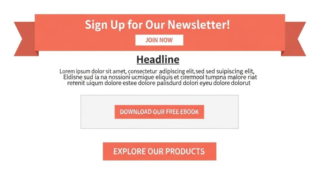 Mockup showing top, mid-post, and end-of-article call-to-action blocks.