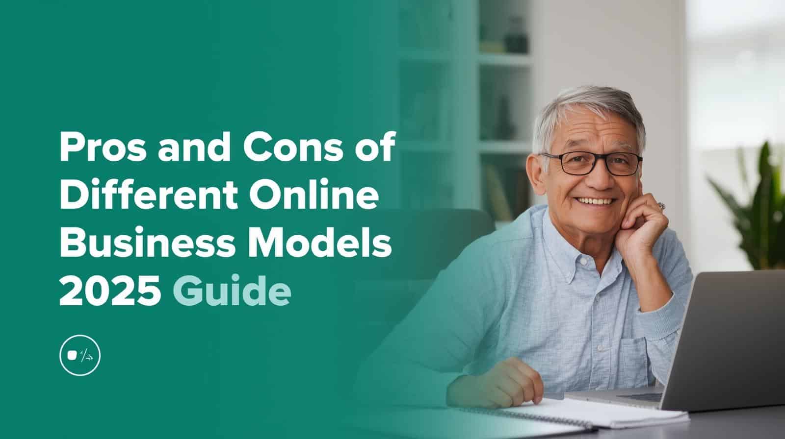 Retiree researching the pros and cons of different online business models on a laptop.