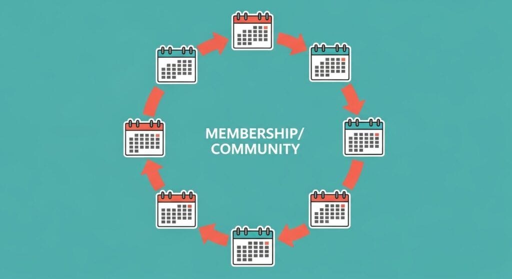Recurring revenue loop graphic for memberships and communities.