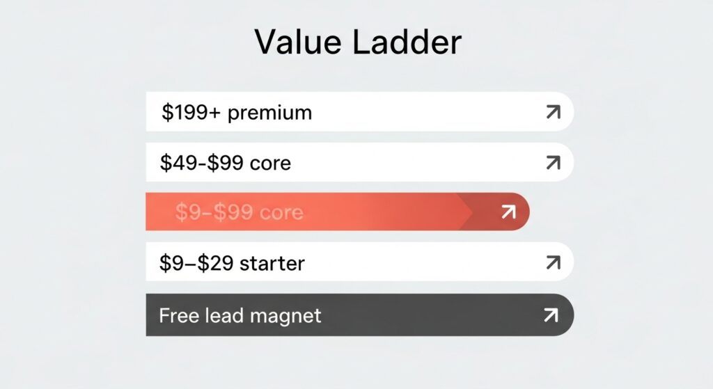 Simple value ladder from free to premium offers.