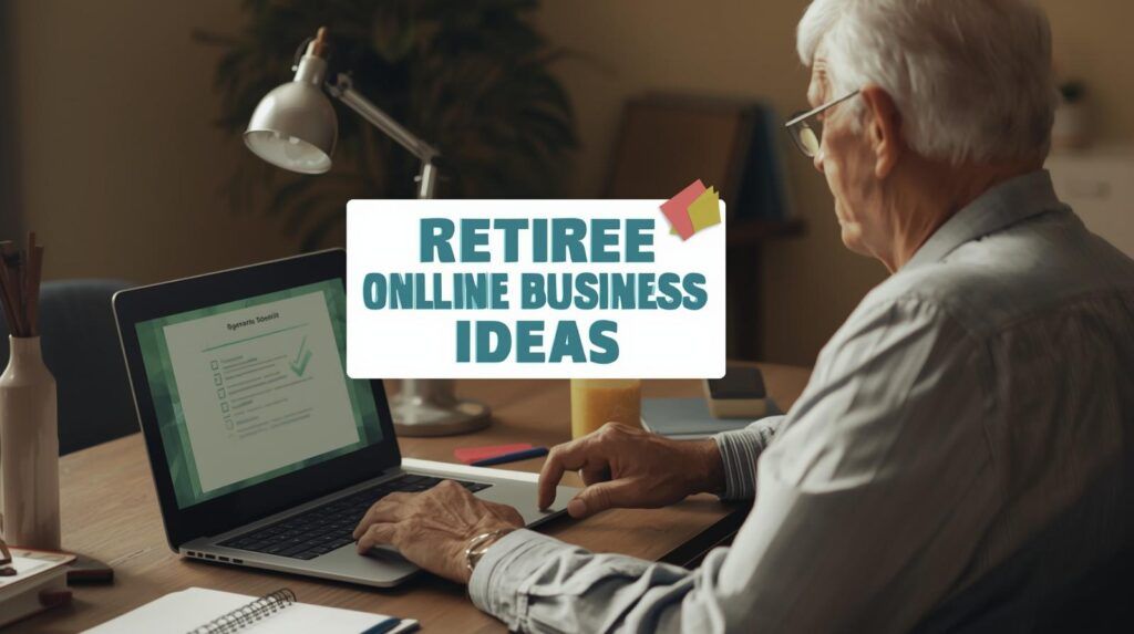 Top online business ideas for retirees—calm workspace with laptop and checklist