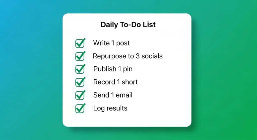Weekly action checklist for social media affiliate marketing.