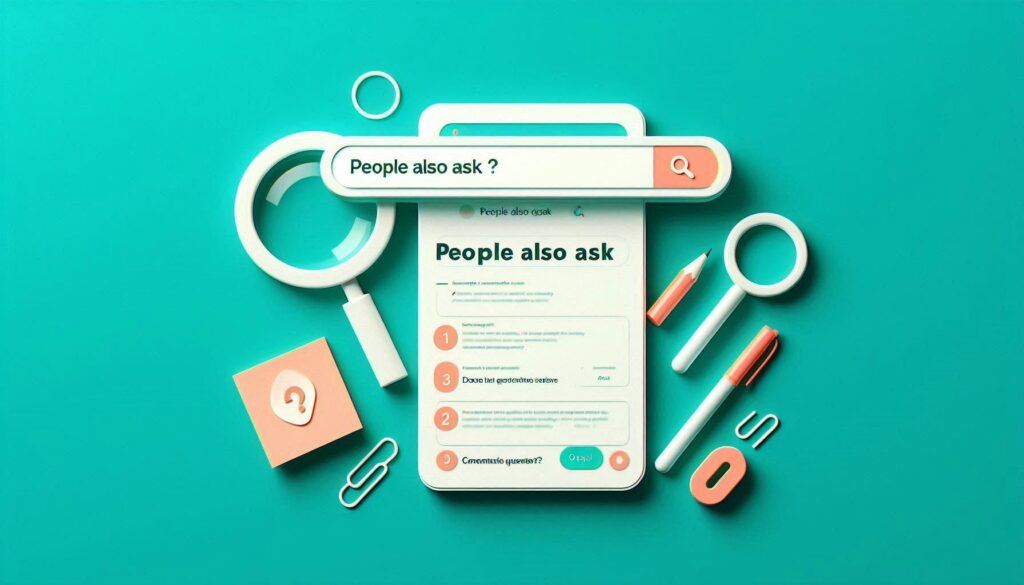 SERP mockup highlighting People Also Ask with notes of question ideas.