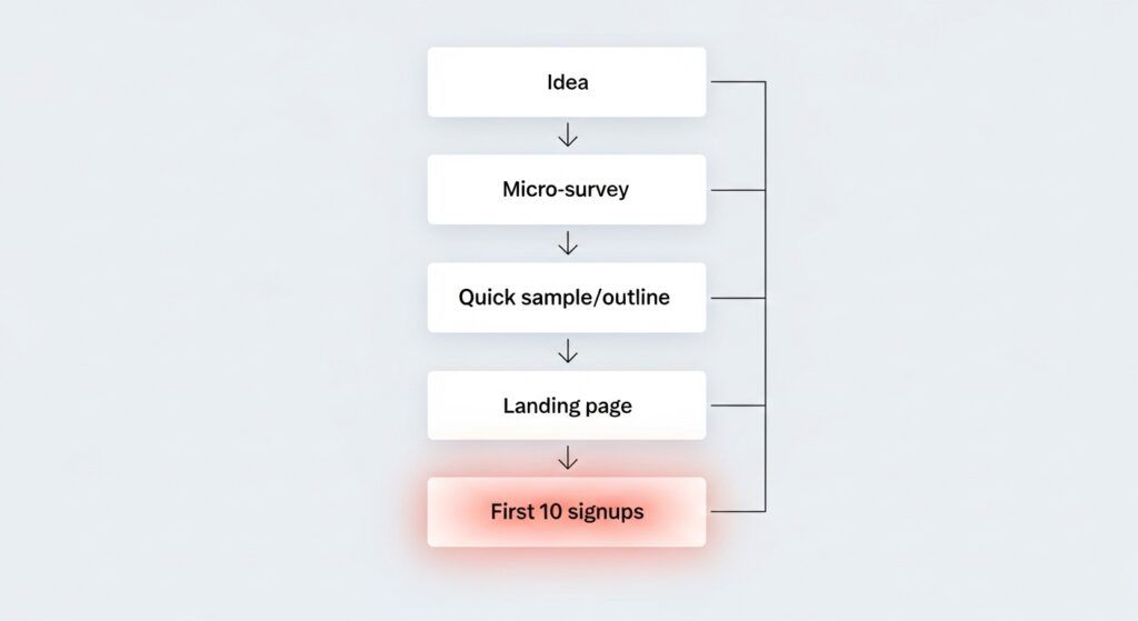 Validation funnel from idea to first 10 signups.