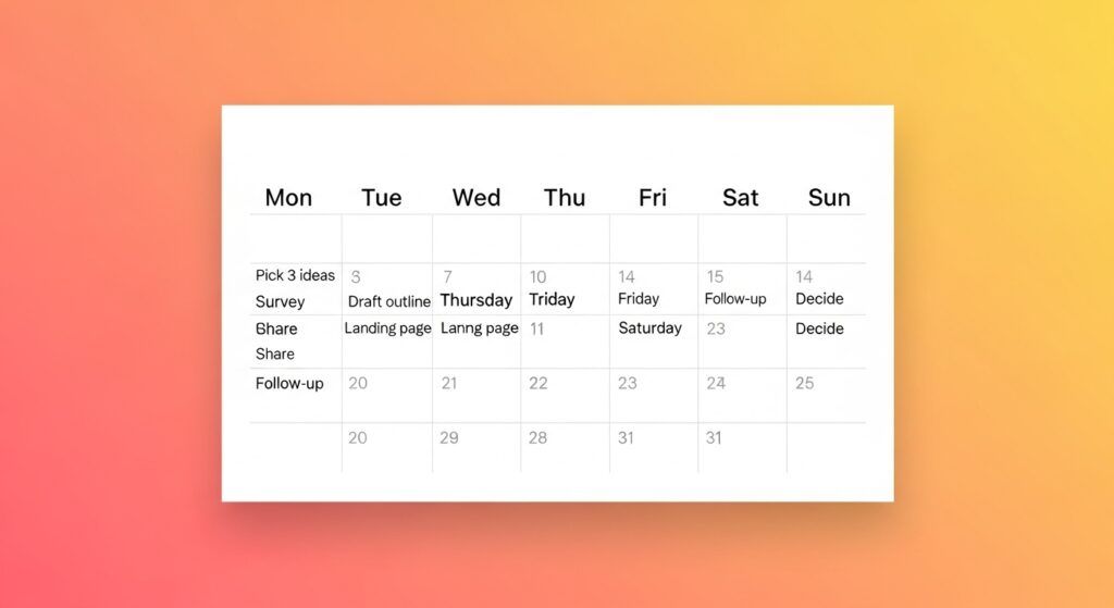 Seven‑day calendar to test an idea.