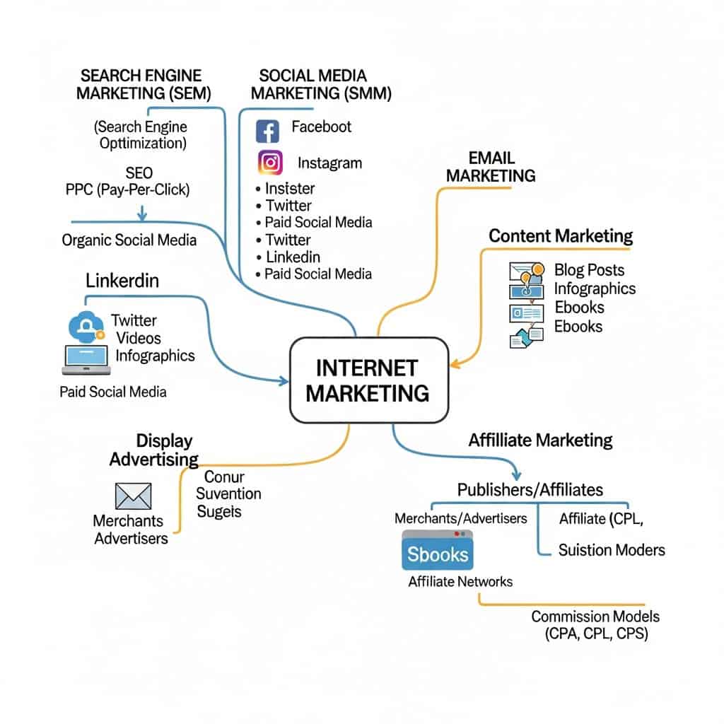 Social media affiliate marketing ecosystem diagram.