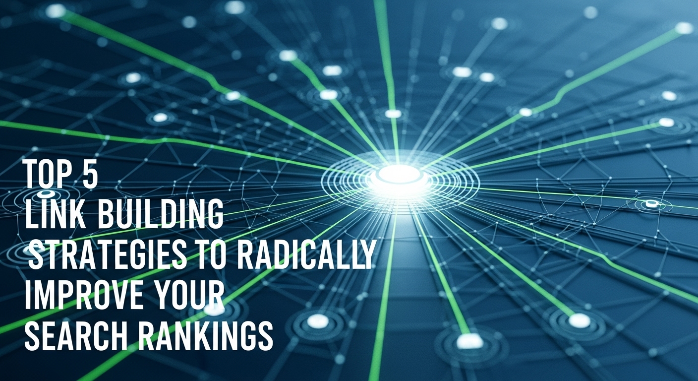 Stylized graphic of a complex network of authoritative websites connected by glowing links, representing advanced link building.