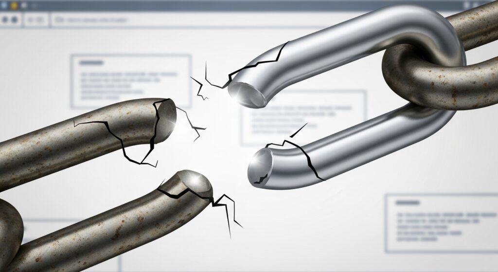 Illustration of a broken chain link being repaired, representing the broken link building strategy and link reclamation.