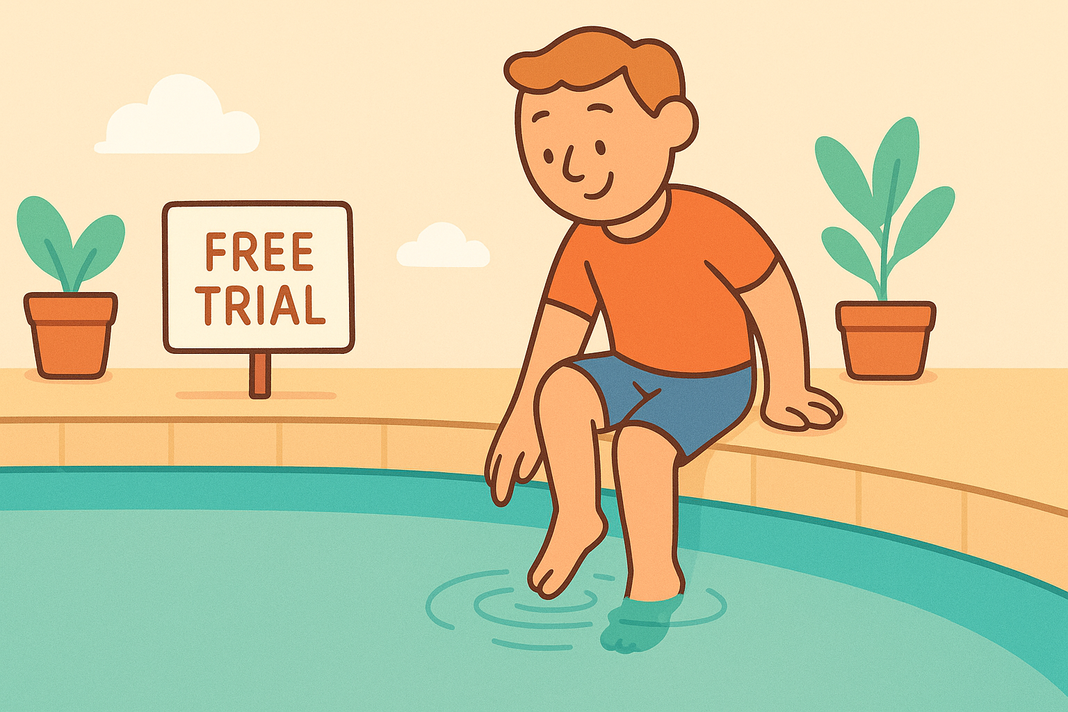 Illustration of dipping a toe into water, representing the no-risk, free trial of the Wealthy Affiliate Starter membership.