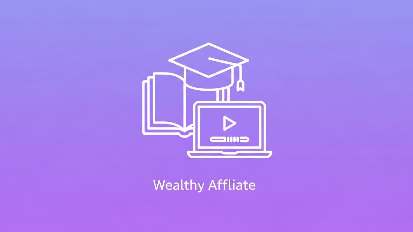 Laptop and open book icon on a purple gradient background representing Wealthy Affiliate training.