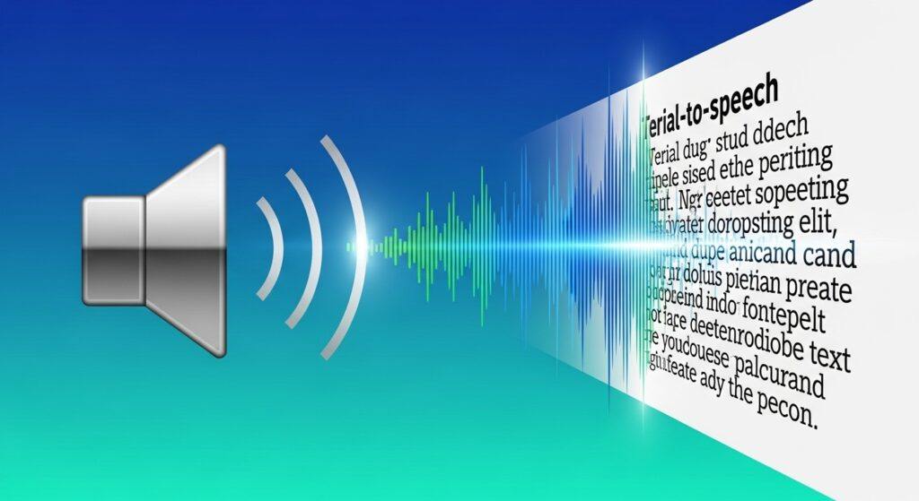 Voice technology converting blog text into audio format for listeners, set against a blue-green gradient background.