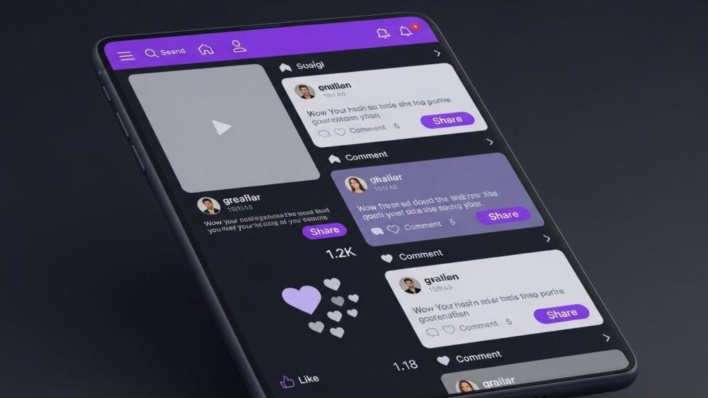 Online community reacting to social posts with likes, comments, and shares that support SEO and brand visibility.