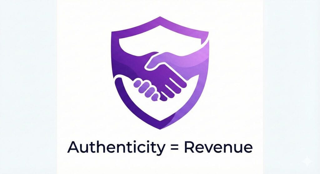 Trust and community handshake icon representing authenticity.