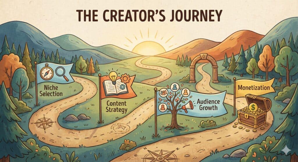 Illustration of the roadmap to success in social media affiliate marketing.