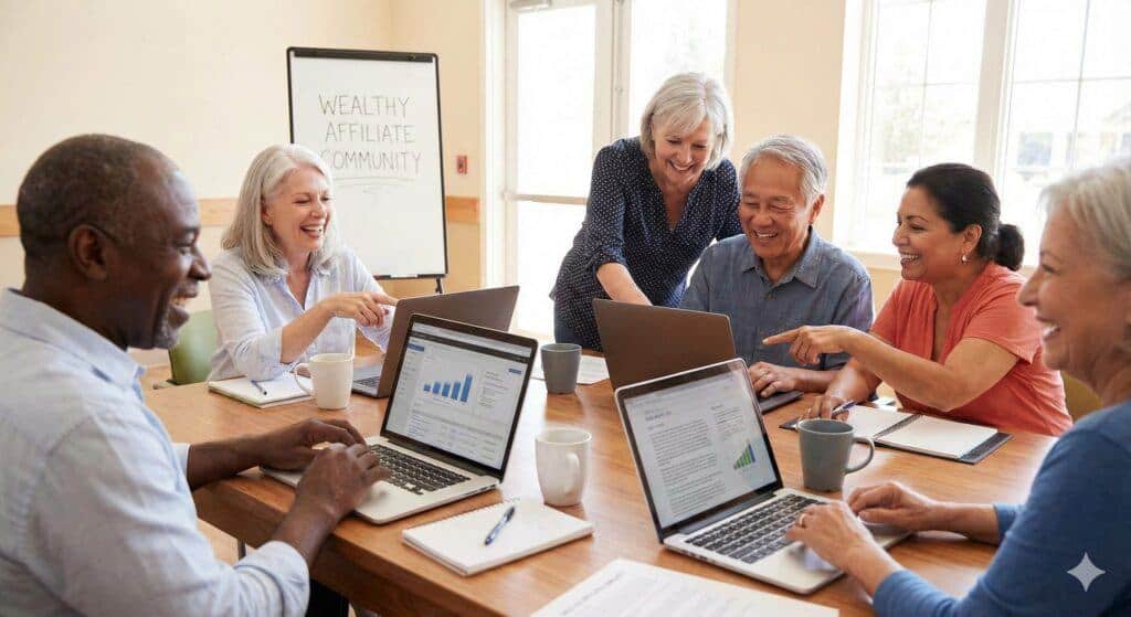 Seniors learning together in an online business community