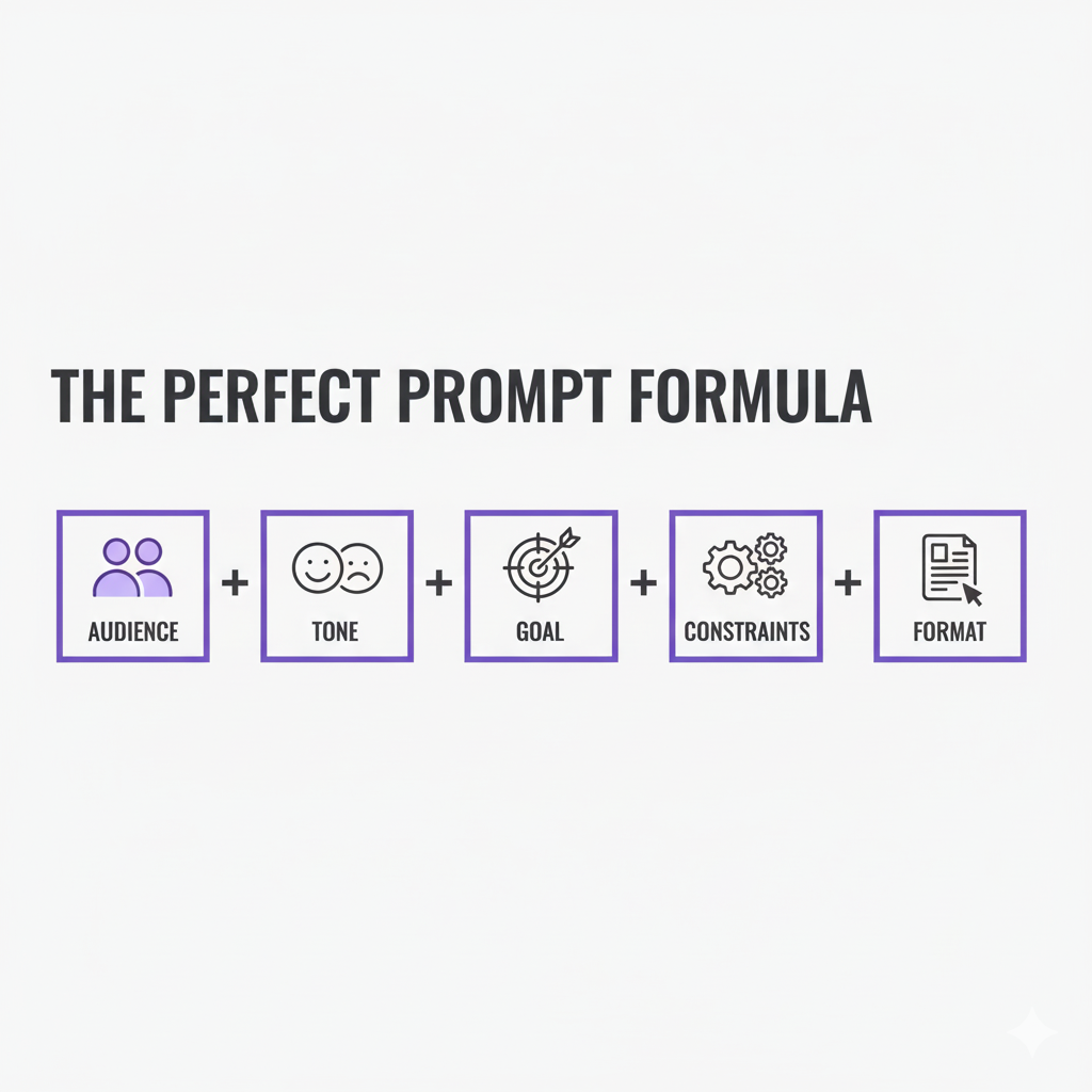 Graphic showing a simple prompt formula to get better AI writing results.