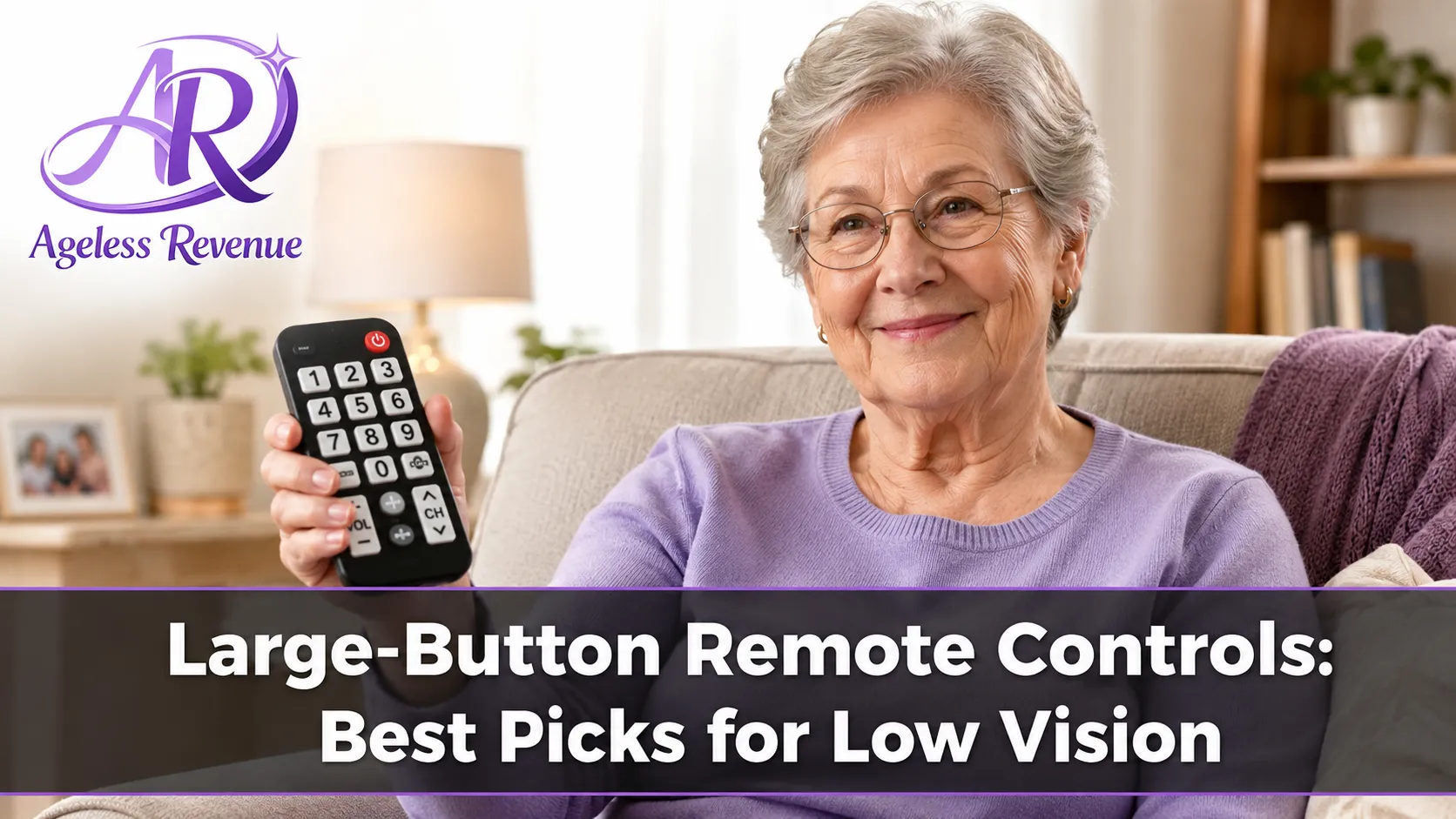 Senior adult comfortably using a large-button remote control to change channels, large button remote controls for seniors