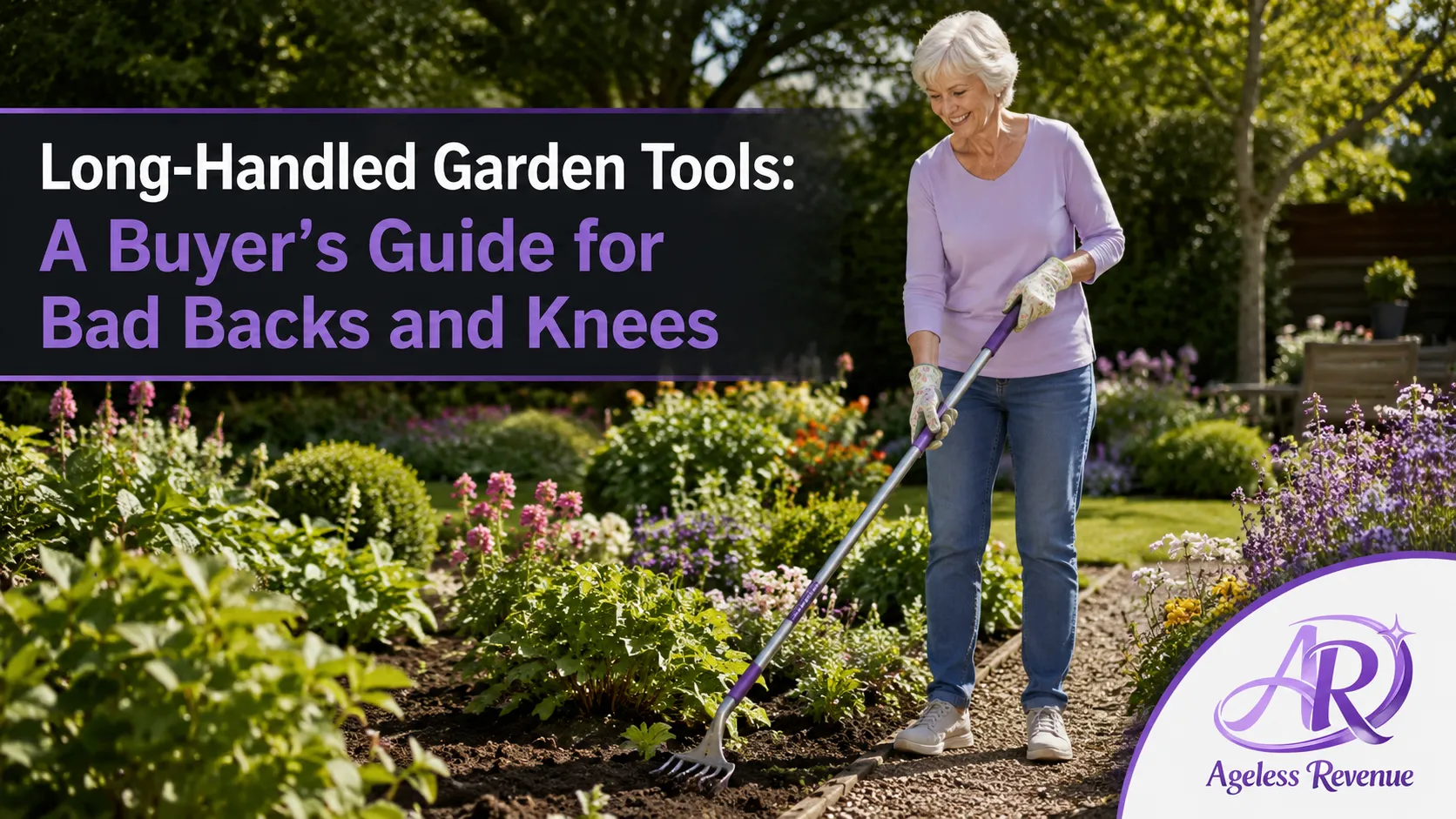 Senior gardener standing upright while using a long-handled weeding tool, no bending required, long handled garden tools for seniors