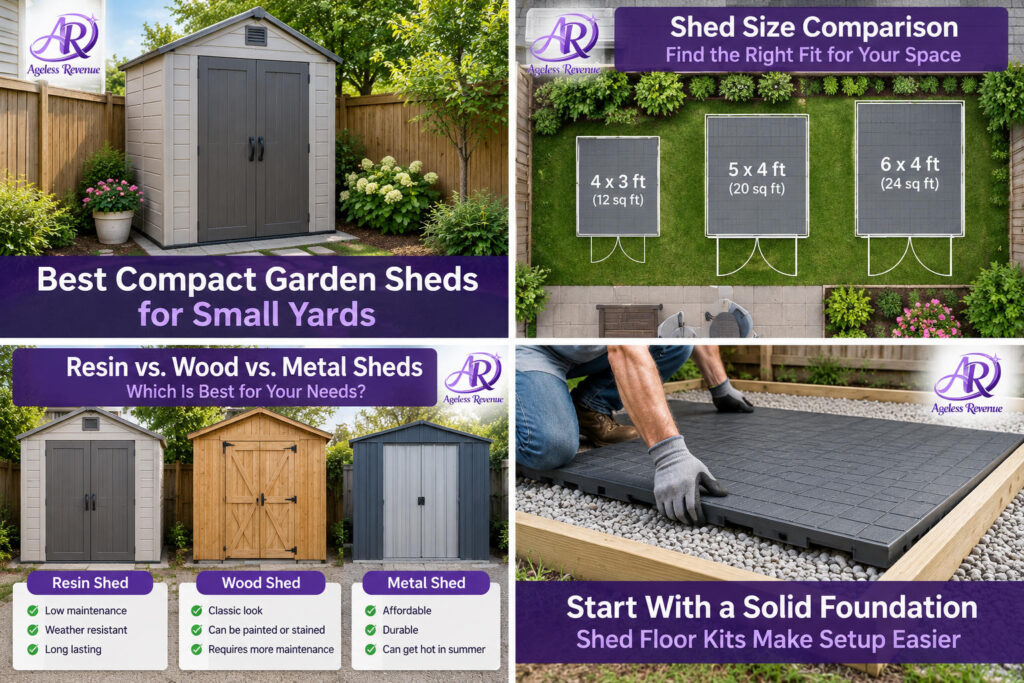 Garden shed floor kit being installed on a level base before assembly